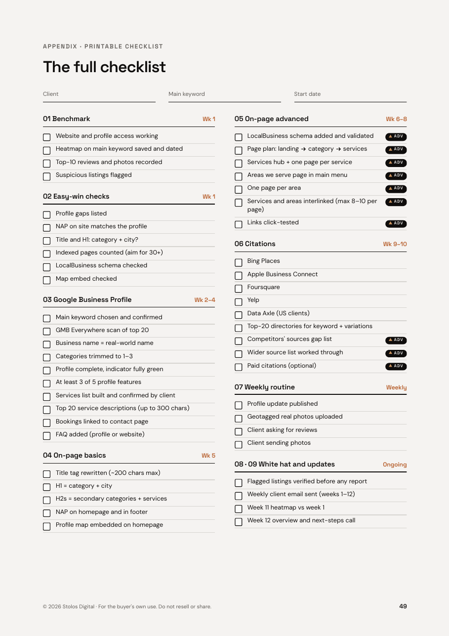 The printable checklist page